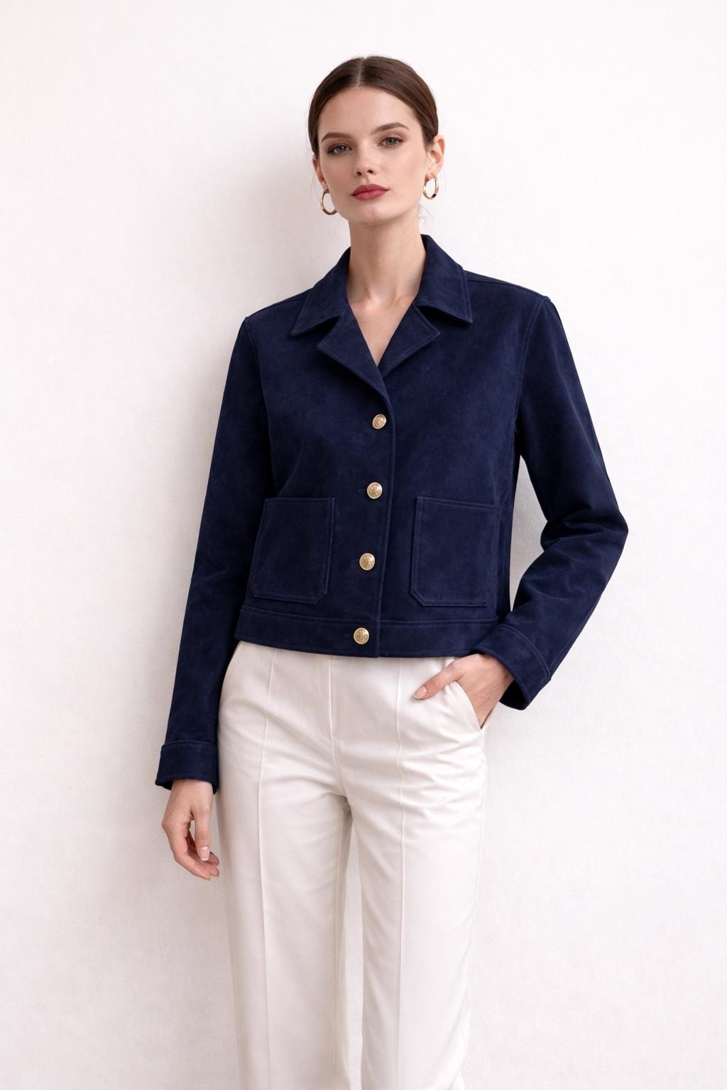 Navy Blue Suede Jacket for Women