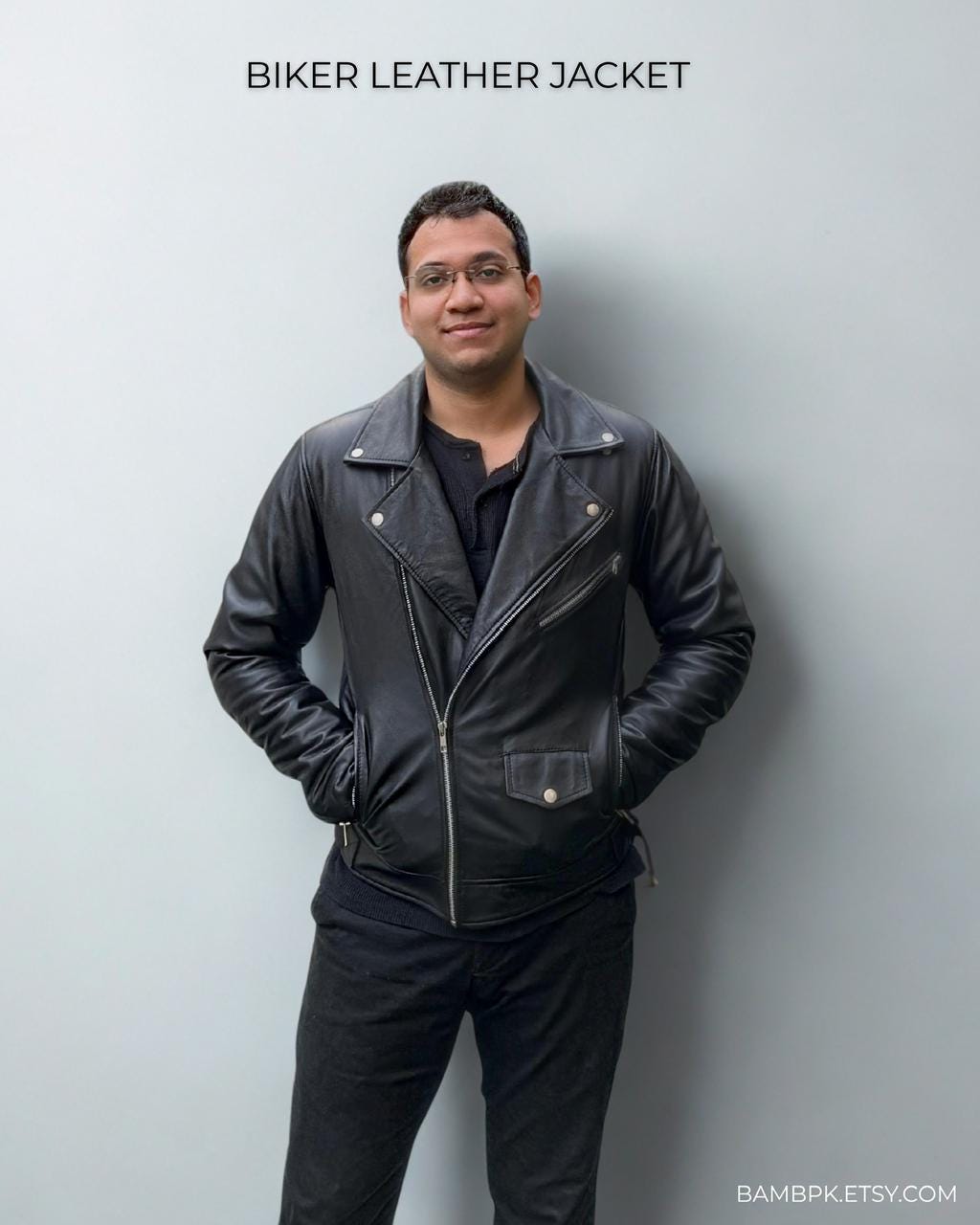 Men's Black Genuine Leather Biker Jacket: Quilted Motorcycle Coat