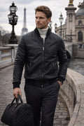 Sleek Unisex Fashion: Zip-Up Leather Bomber Jacket