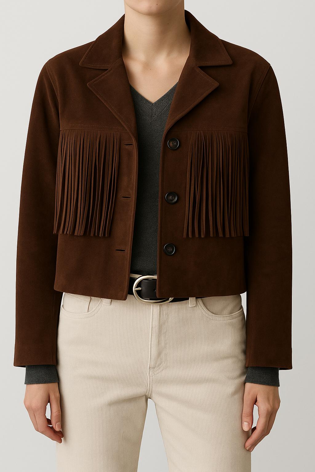 Brown Suede Fringe Jacket – Western Cowgirl Vintage Style Women’s Coat