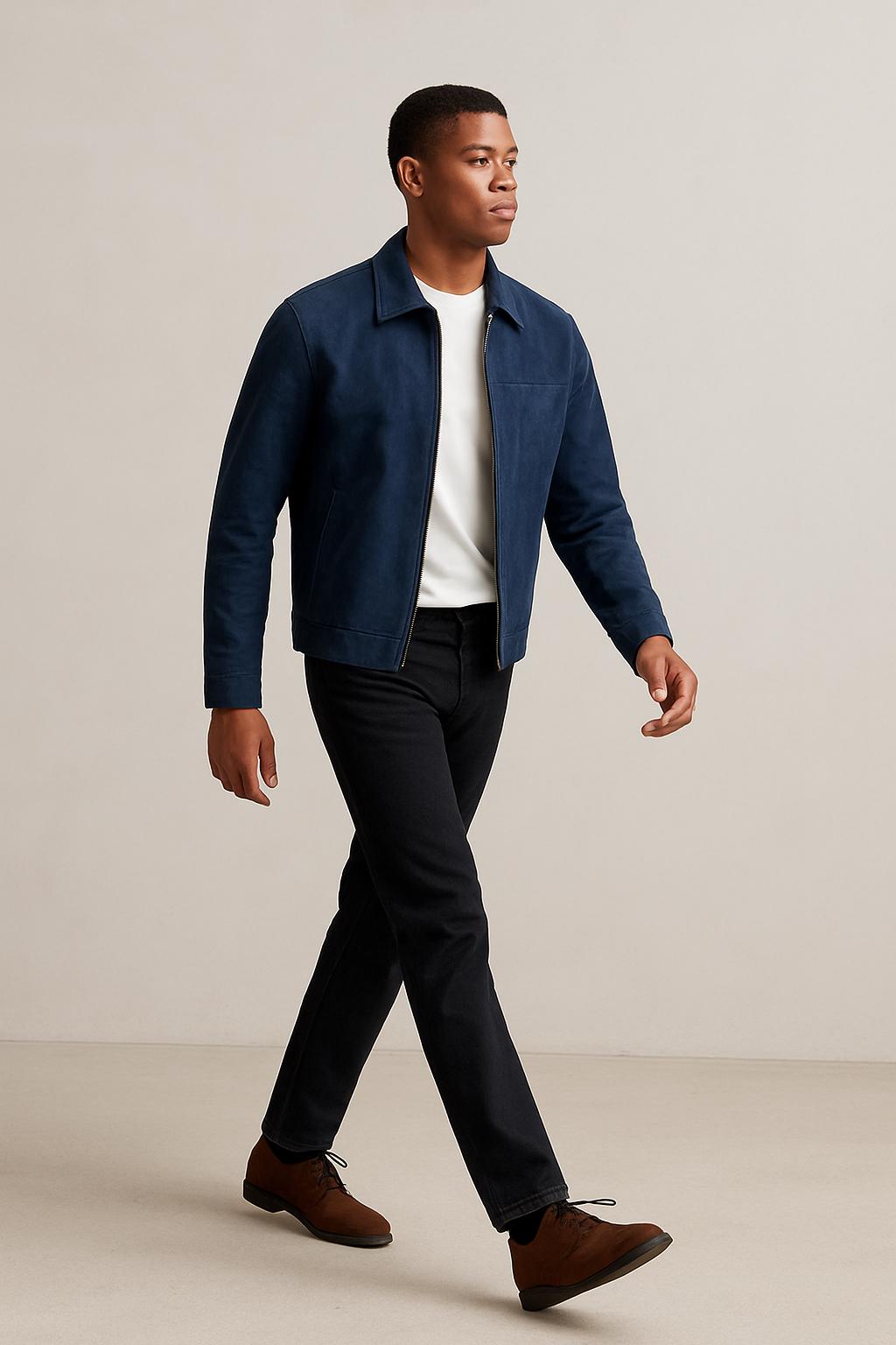 Handmade Lamb Suede Jacket | Men's Navy Blue Outerwear