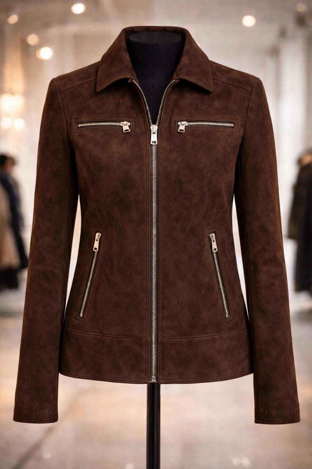 Elegant Chocolate Brown Suede Jacket for Women in European Street Style