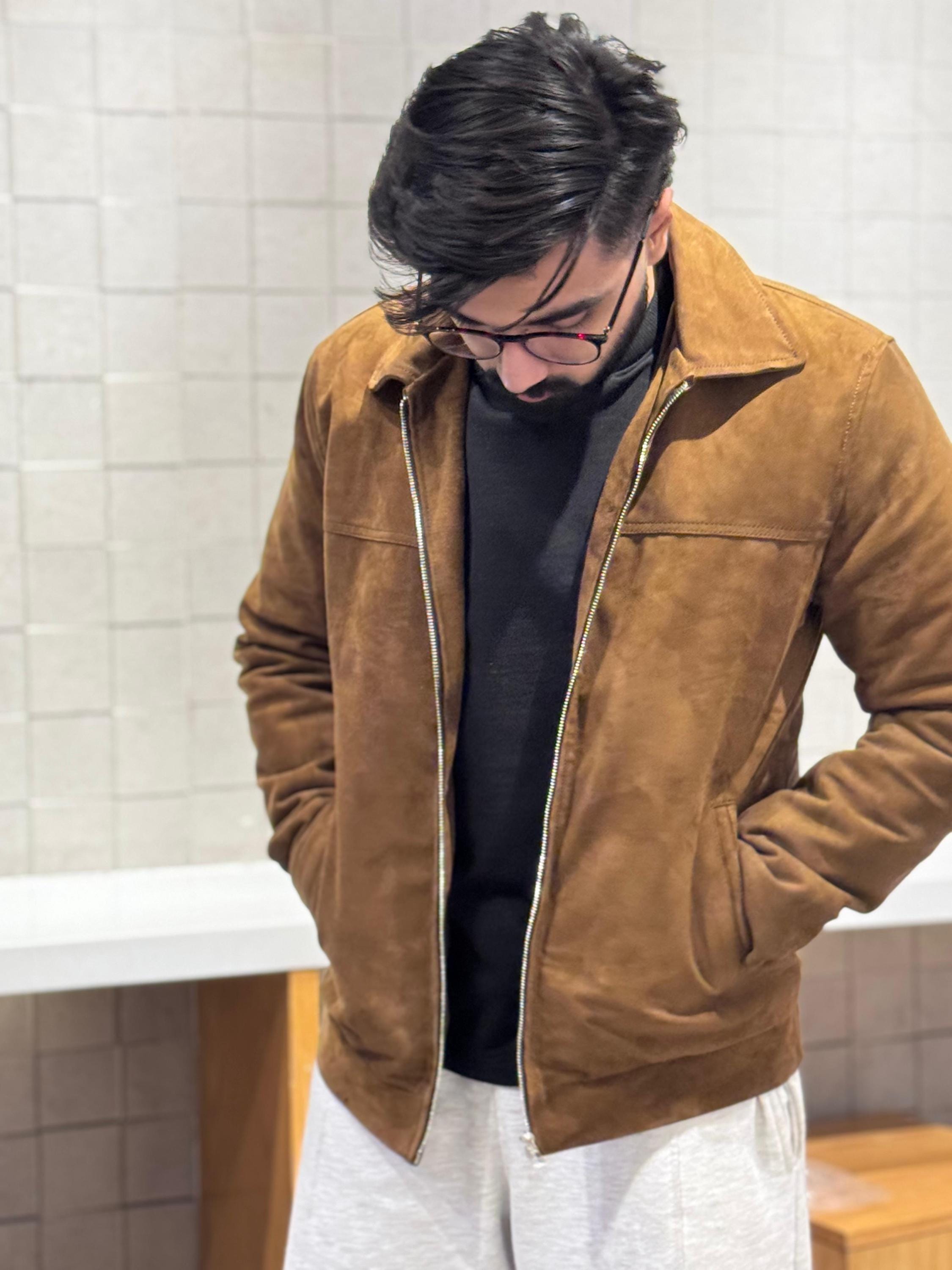 Men’s Brown Suede  Jacket | Classic Bomber Style | Handmade Genuine Suede Outerwear