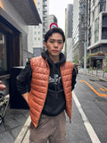 Brown Sheepskin Leather Puffer Vest, Quilted Texture