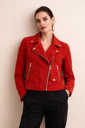 Women’s Red Suede Racer Jacket