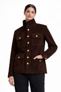 Handmade Dark Brown Suede Field Jacket | Women's Leather Utility Coat