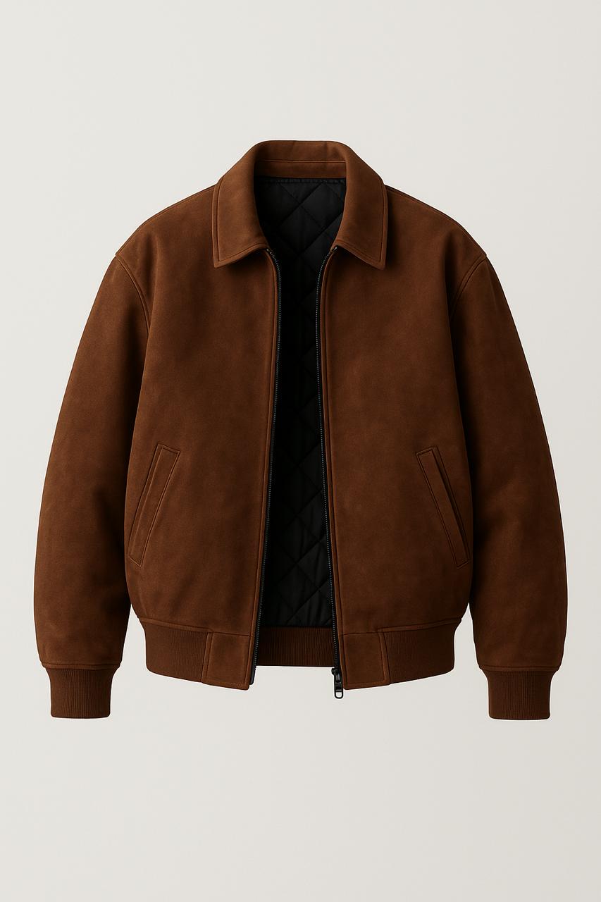 Women’s Oversized  Bomber Jacket – Brown Quilted Lining, Streetwear classic Style, Vintage Suede Look