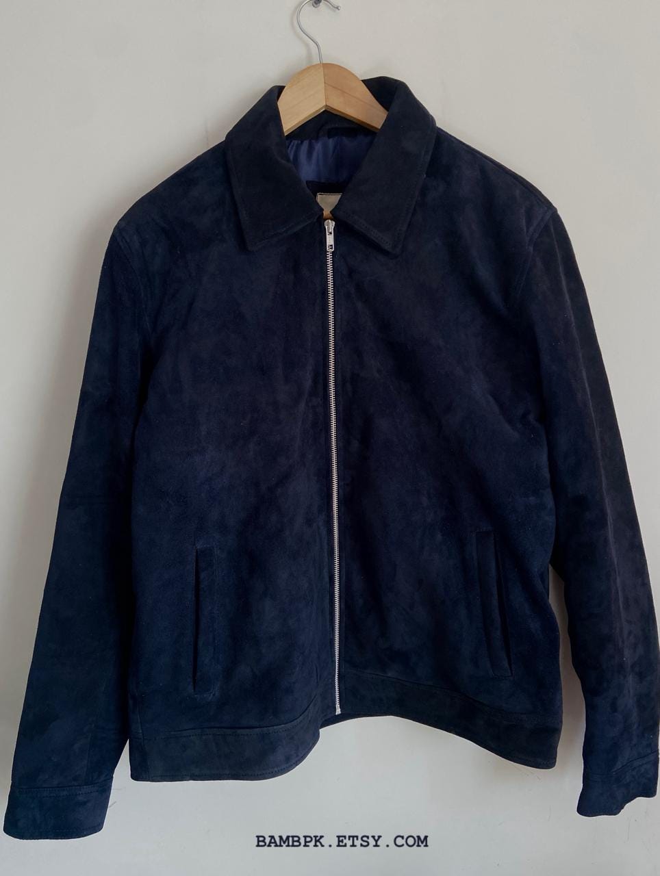 Handmade Lamb Suede Jacket | Men's Navy Blue Outerwear