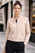 Handmade Women's Suede Bomber Jacket | Minimalist Beige Leather