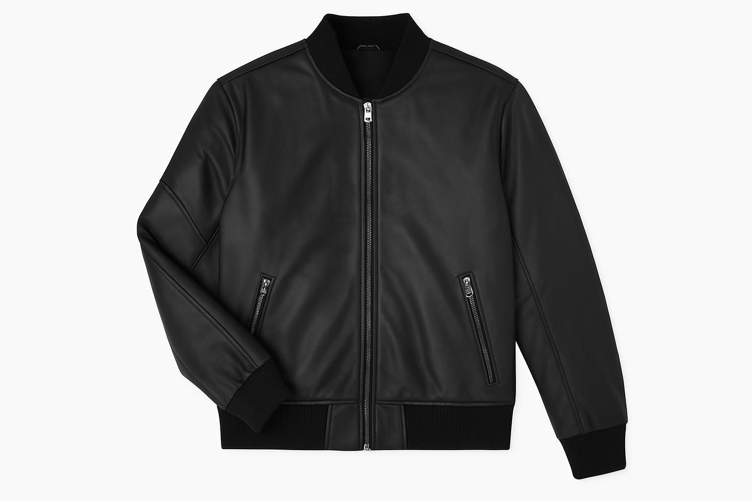 Sleek Unisex Fashion: Zip-Up Leather Bomber Jacket