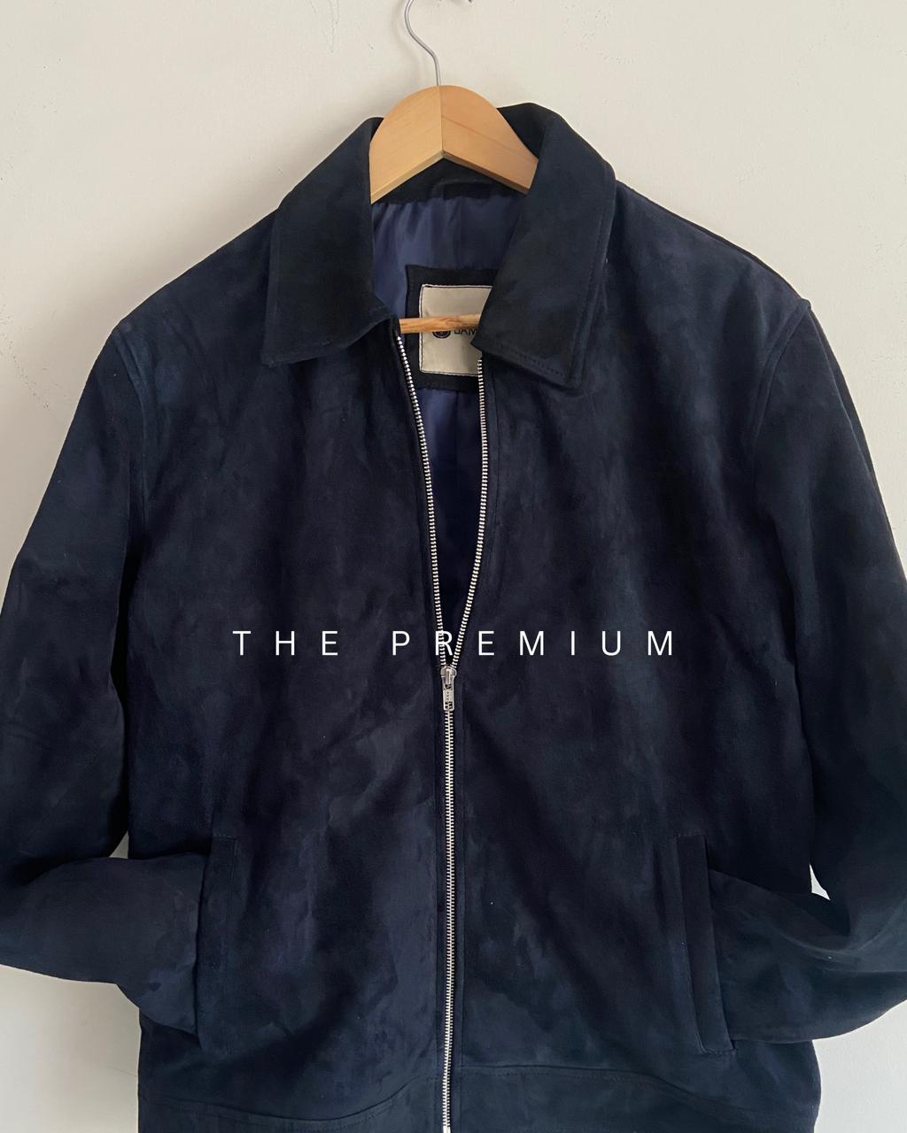 Handmade Lamb Suede Jacket | Men's Navy Blue Outerwear