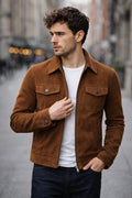 Men's Brown Suede Jacket | Zip-Up Casual Style
