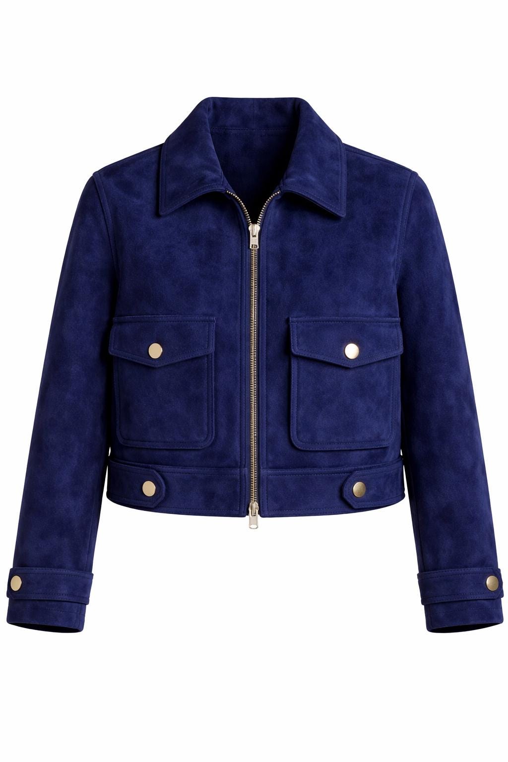 Midnight Blue Suede Cropped Jacket – Women's Designer Leather Coat