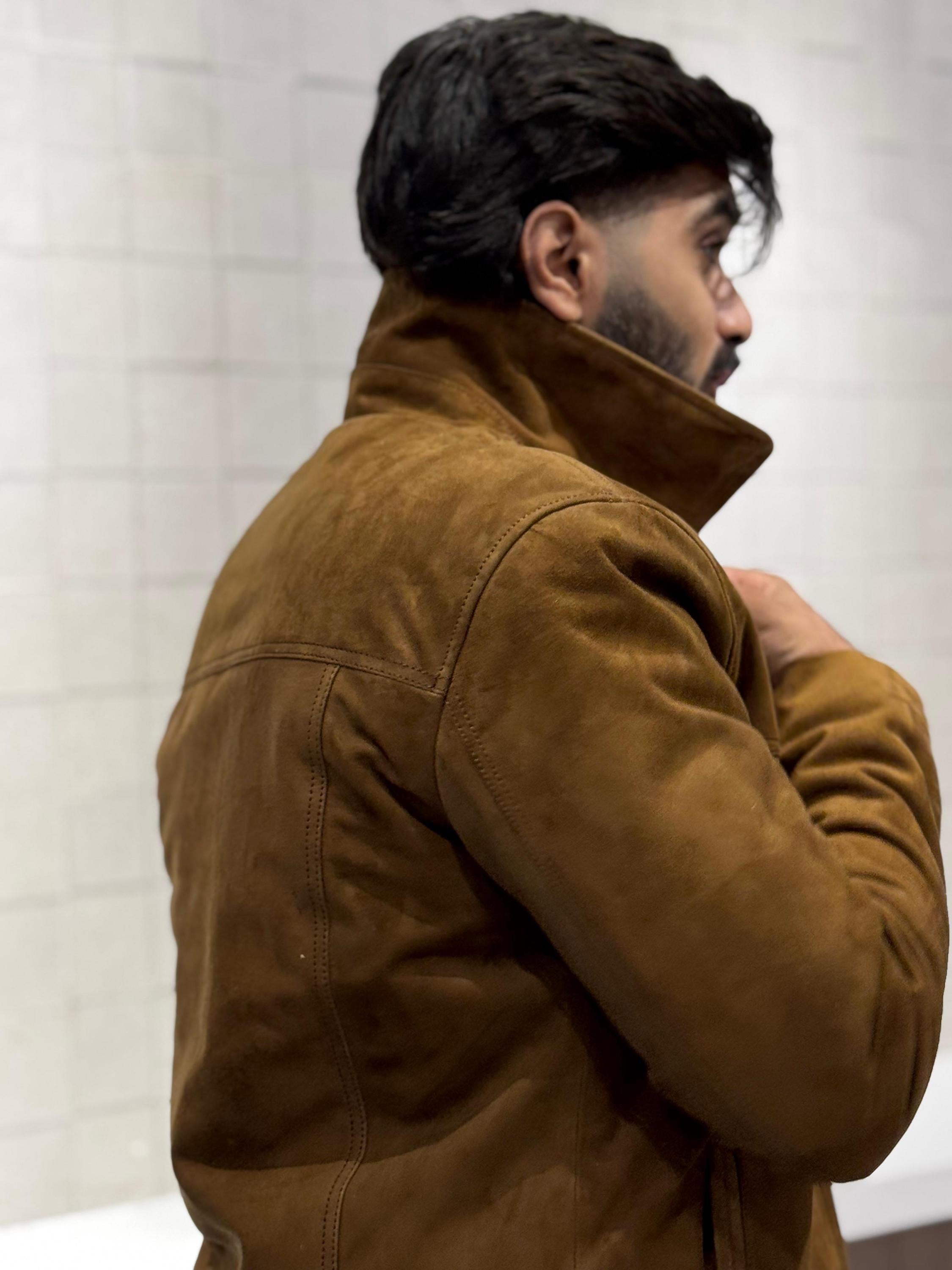 Men’s Brown Suede  Jacket | Classic Bomber Style | Handmade Genuine Suede Outerwear