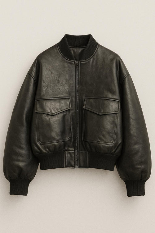 Black Baggy Women’s Leather Bomber Jacket