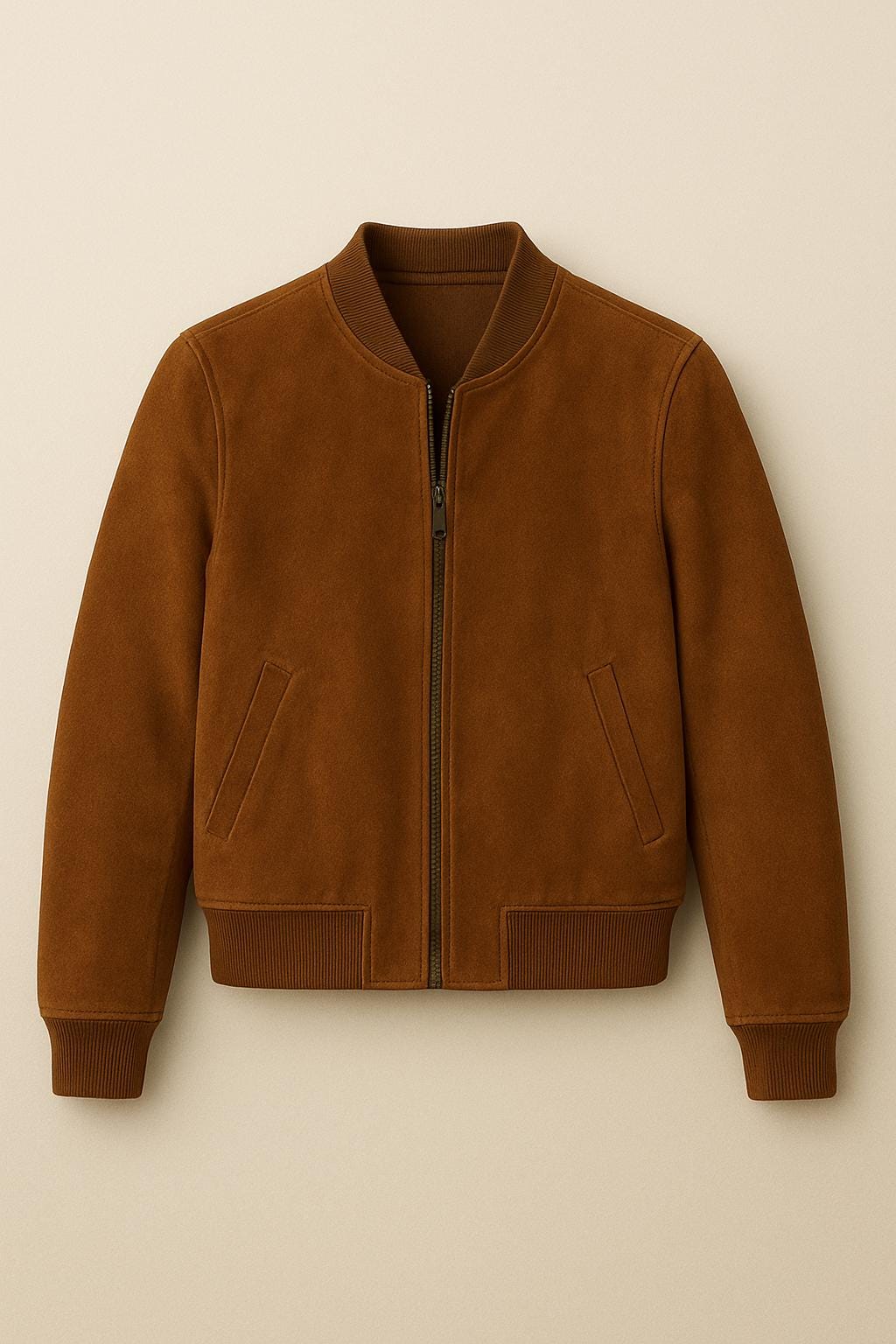 Ladies Camel Brown Suede Bomber Jacket – Classic Chic with Timeless Comfort