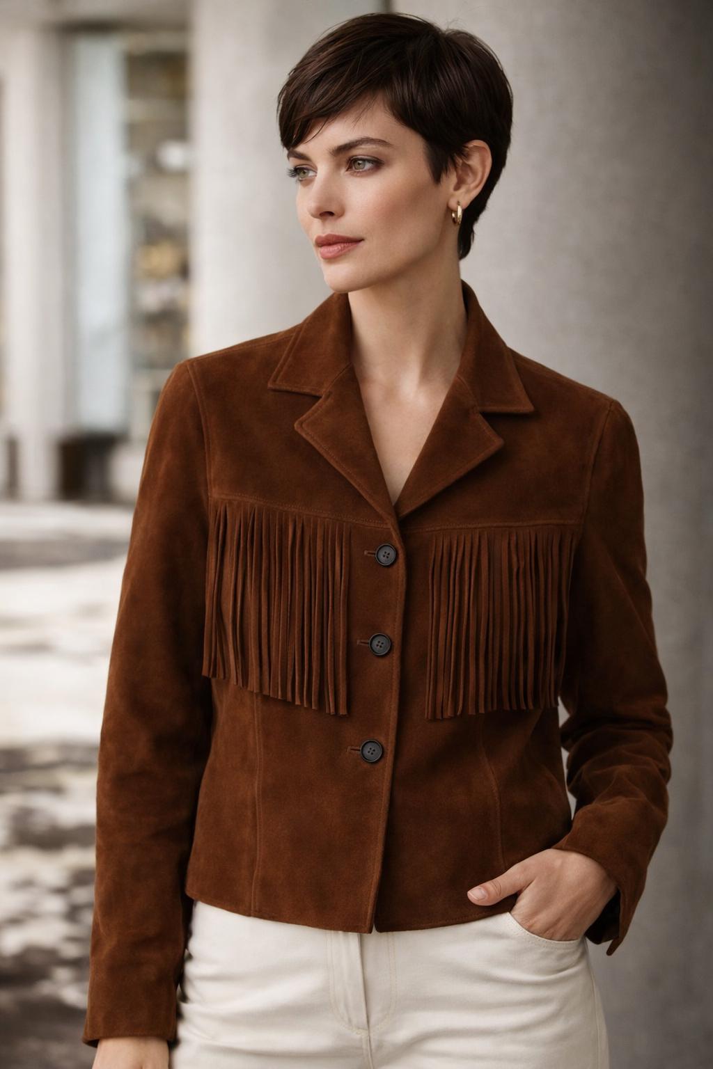 Brown Suede Fringe Jacket – Western Cowgirl Vintage Style Women’s Coat