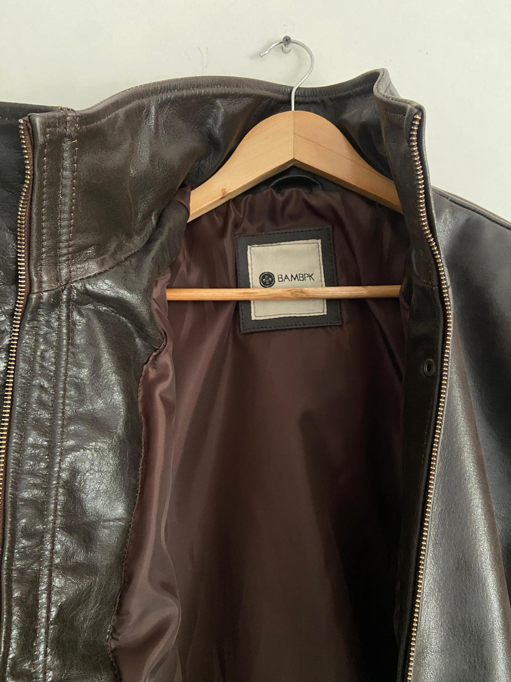 Women’s Brown Leather Bomber Jacket – High Collar Vintage Style