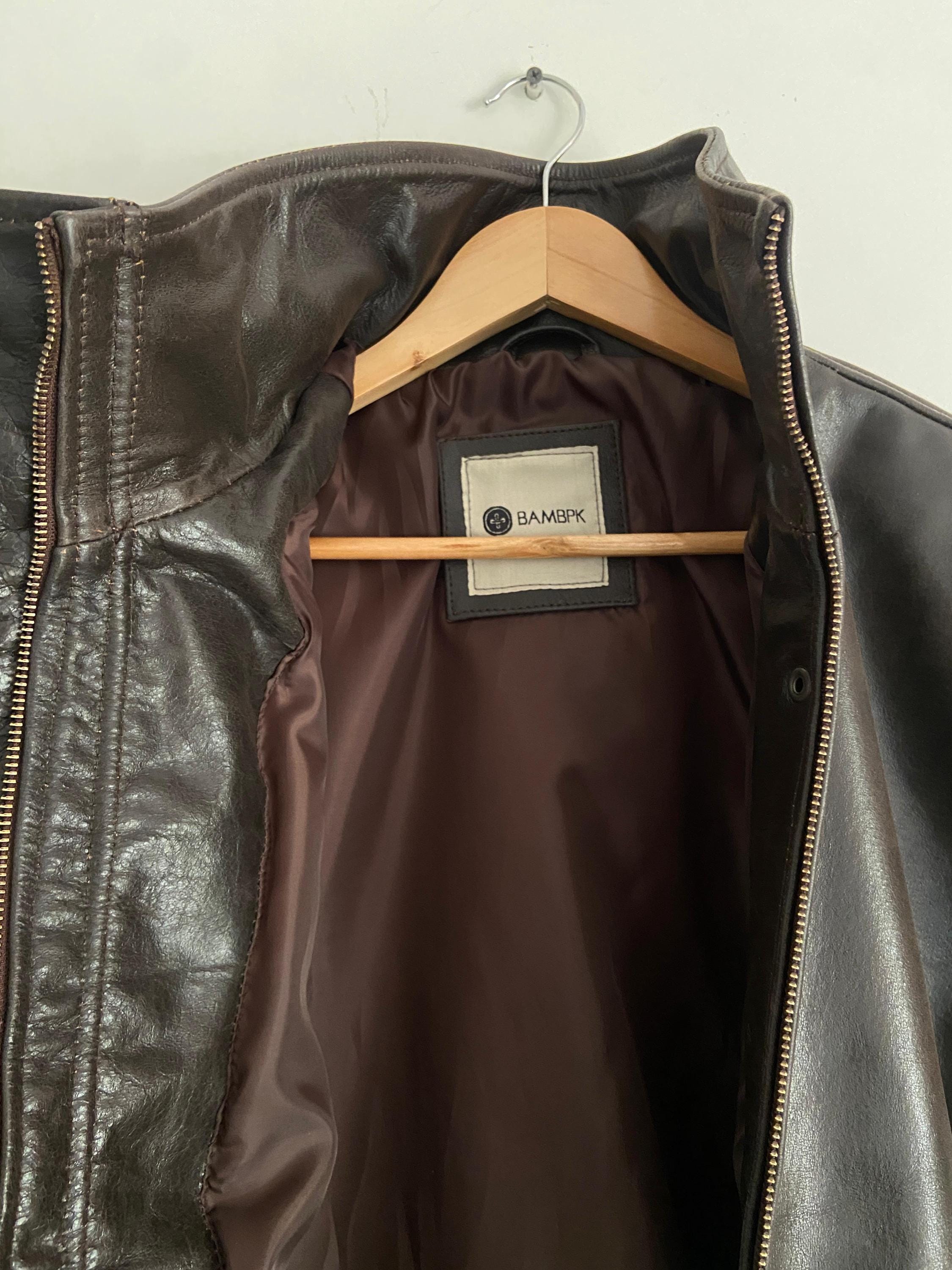 Women’s Brown Leather Bomber Jacket – High Collar Vintage Style