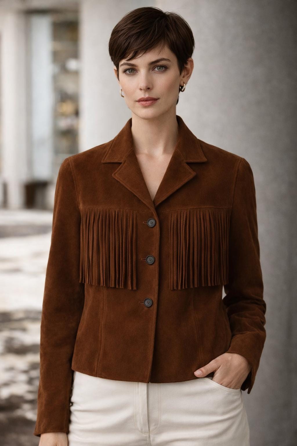 Brown Suede Fringe Jacket – Western Cowgirl Vintage Style Women’s Coat