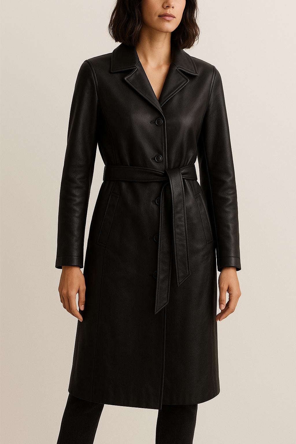 Black Sheep Leather Trench Coat: Full Length Winter Overcoat
