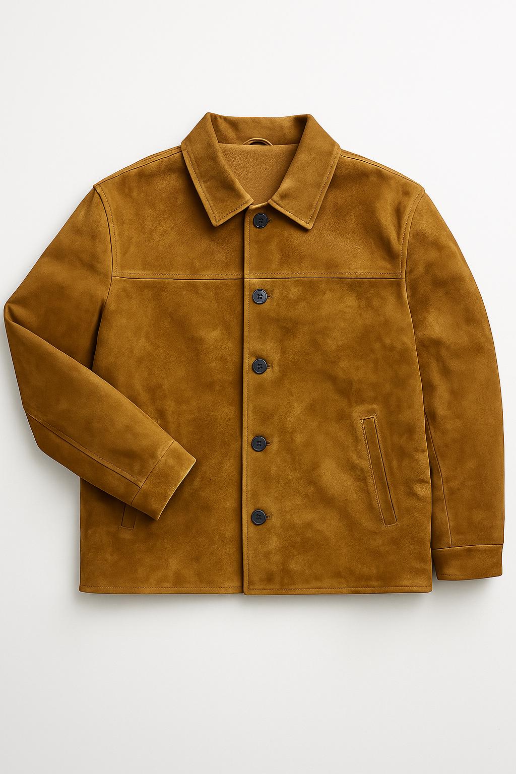 Vintage Brown Suede Jacket: Unisex Button-Up Outerwear
