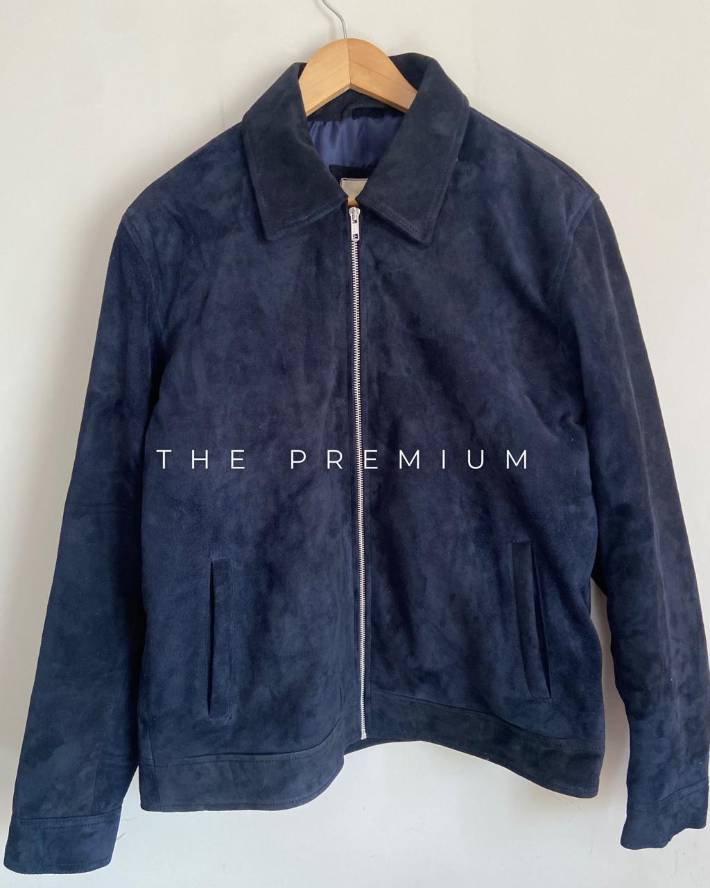 Handmade Lamb Suede Jacket | Men's Navy Blue Outerwear