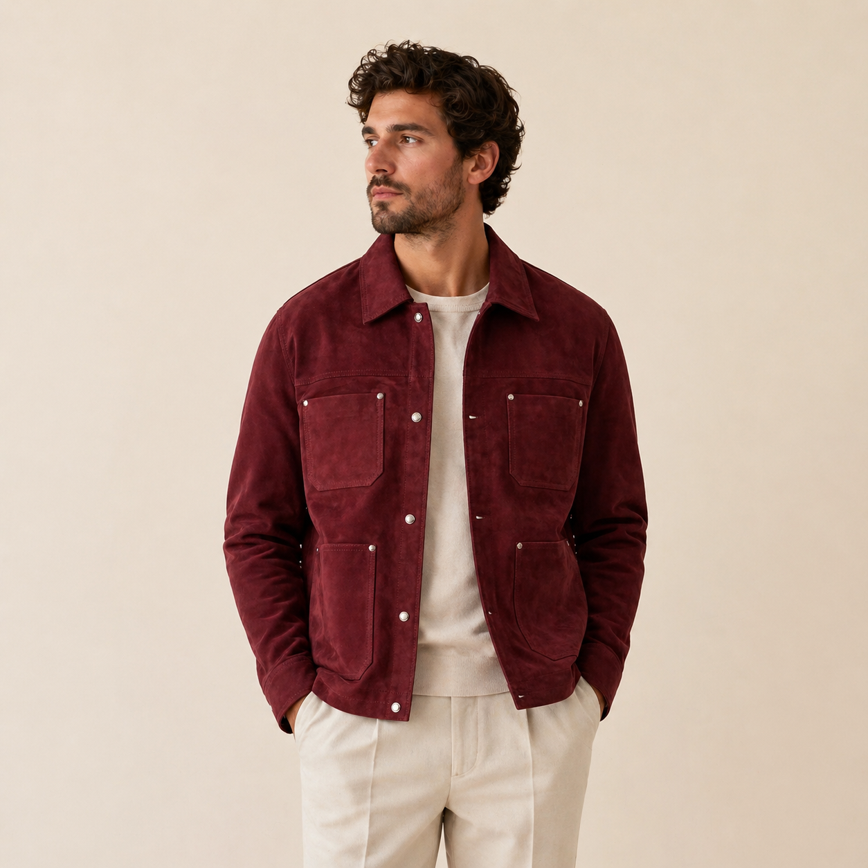 Burgundy suede leather jacket