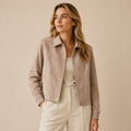 Beige Suede Women’s Jacket – Minimalist Designer Leather Jacket