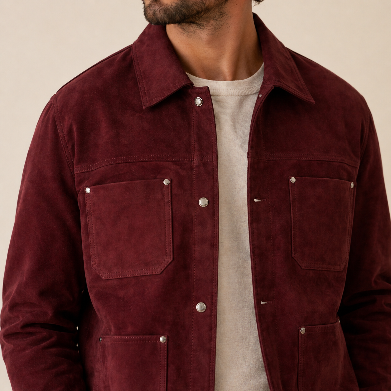Burgundy suede leather jacket