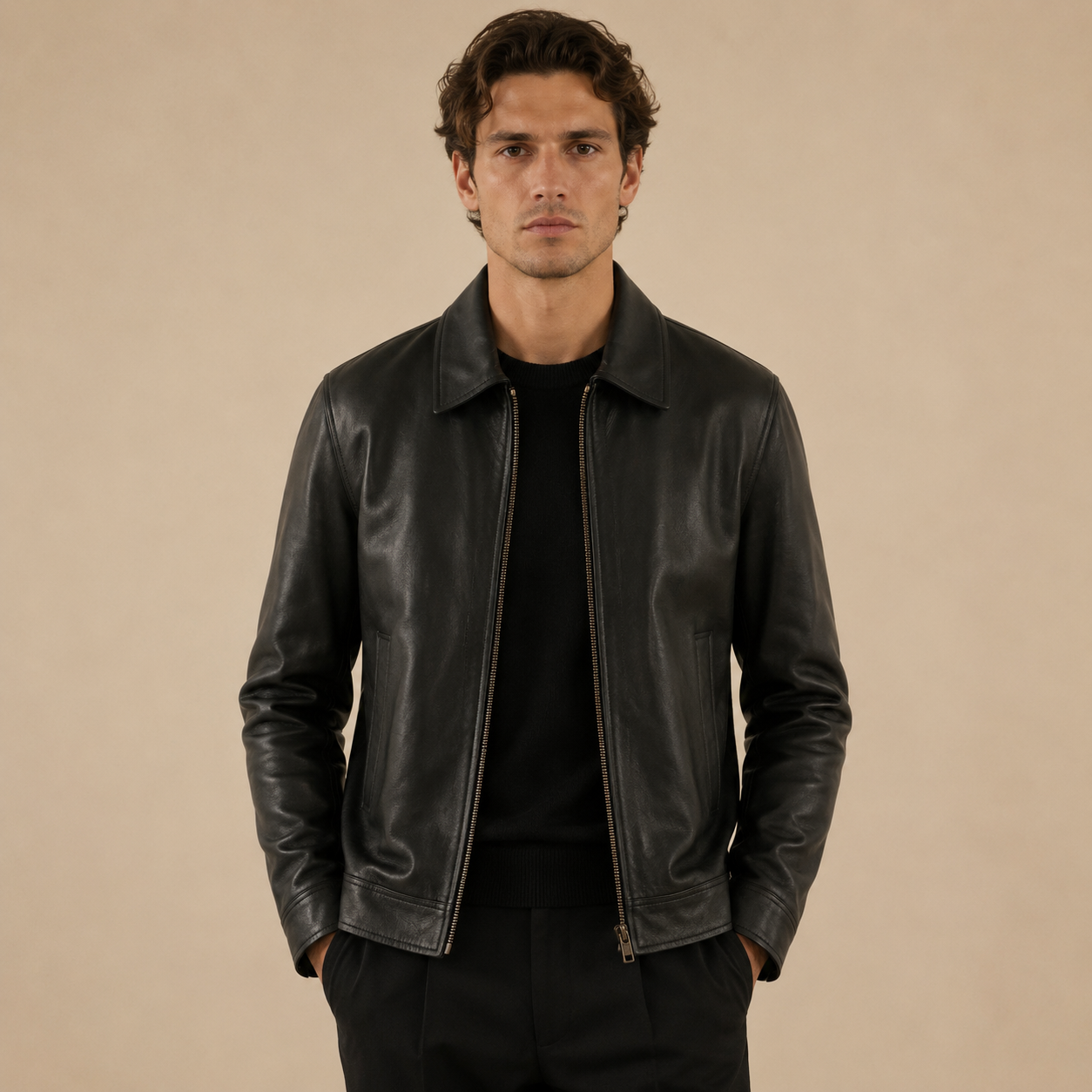 Men's Black Sheep Leather Jacket | Handmade Minimalist Outerwear