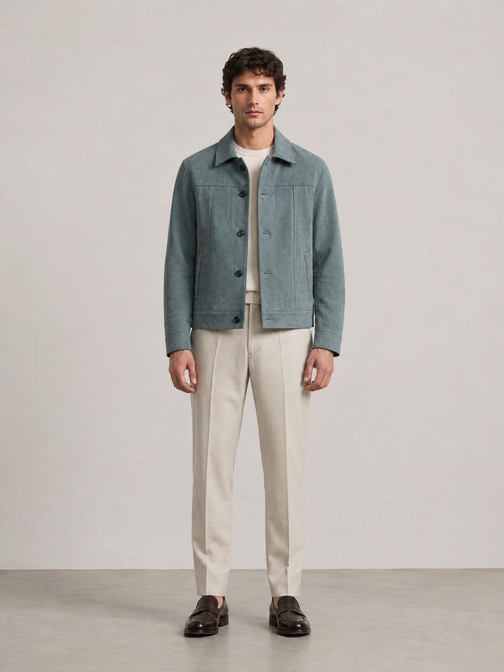 Dusty Teal Suede Leather Jacket | Handmade premium leather outerwear | Tailored designer jacket