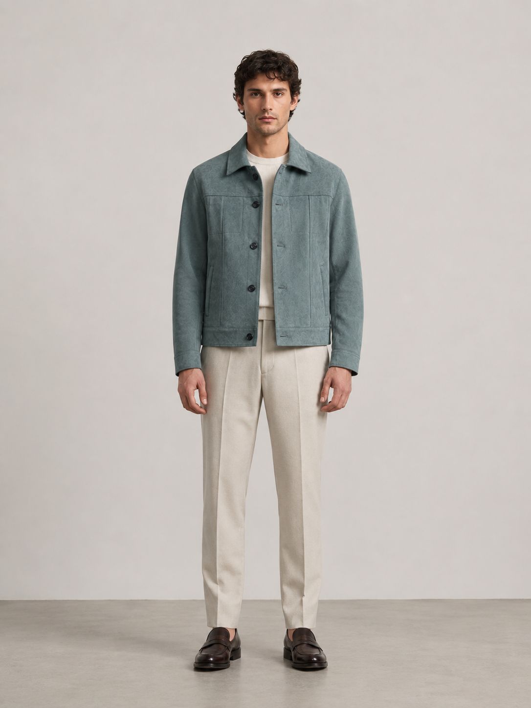 Dusty Teal Suede Leather Jacket | Handmade premium leather outerwear | Tailored designer jacket