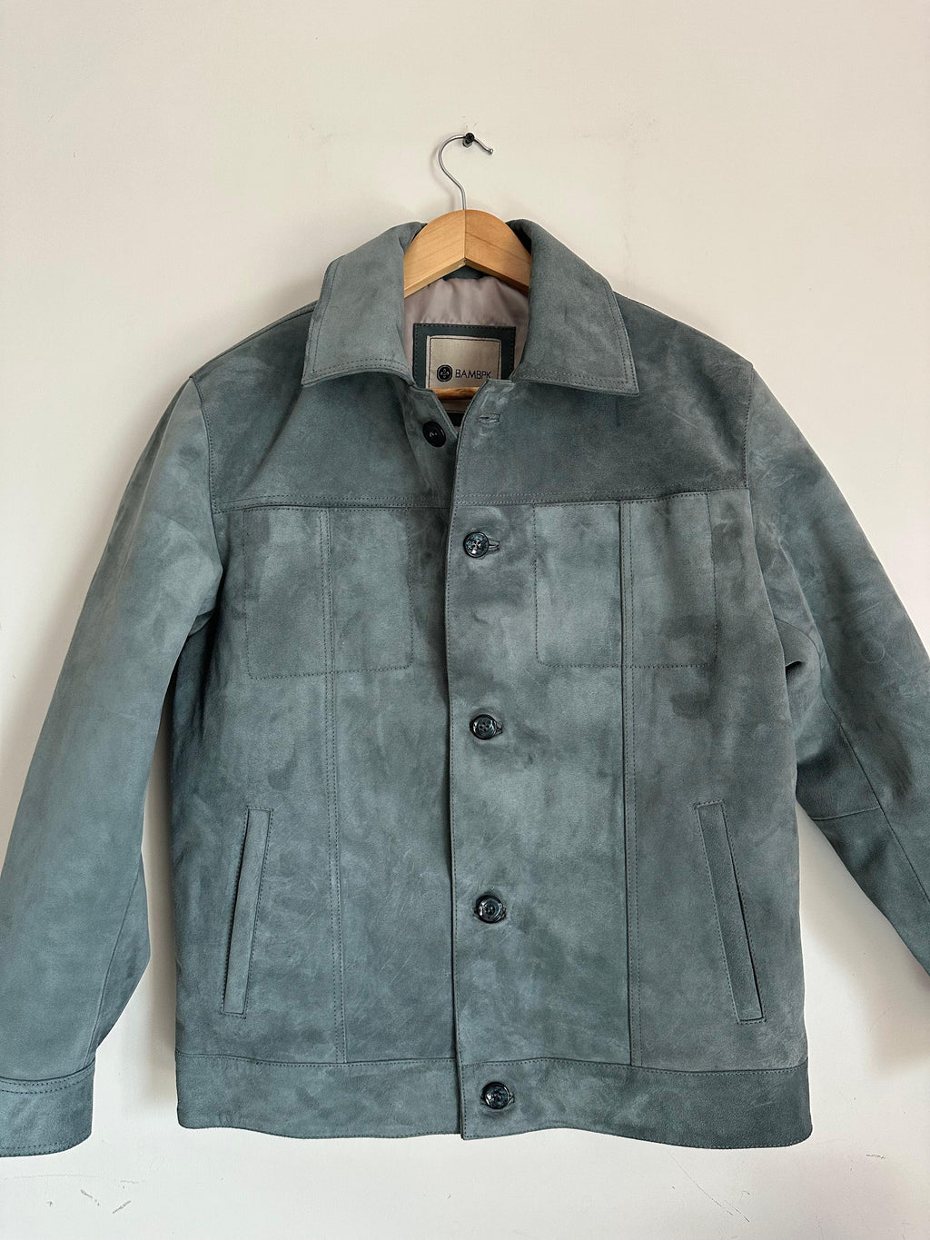 Dusty Teal Suede Leather Jacket | Handmade premium leather outerwear | Tailored designer jacket