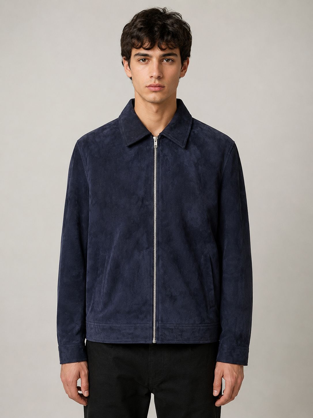 Handmade Lamb Suede Jacket | Men's Navy Blue Outerwear