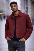 Confident Style in Burgundy: Suede Jacket