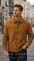 Vintage Brown Suede Jacket: Unisex Button-Up Outerwear