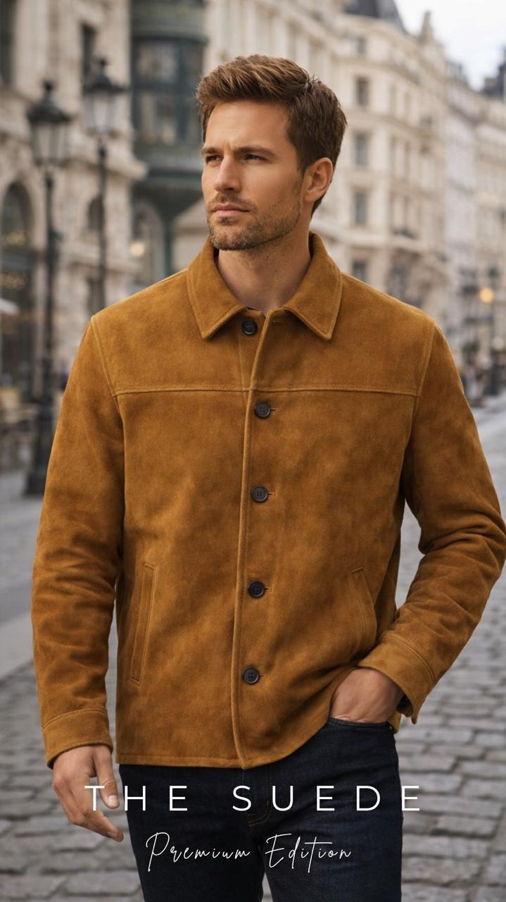 Vintage Brown Suede Jacket: Unisex Button-Up Outerwear