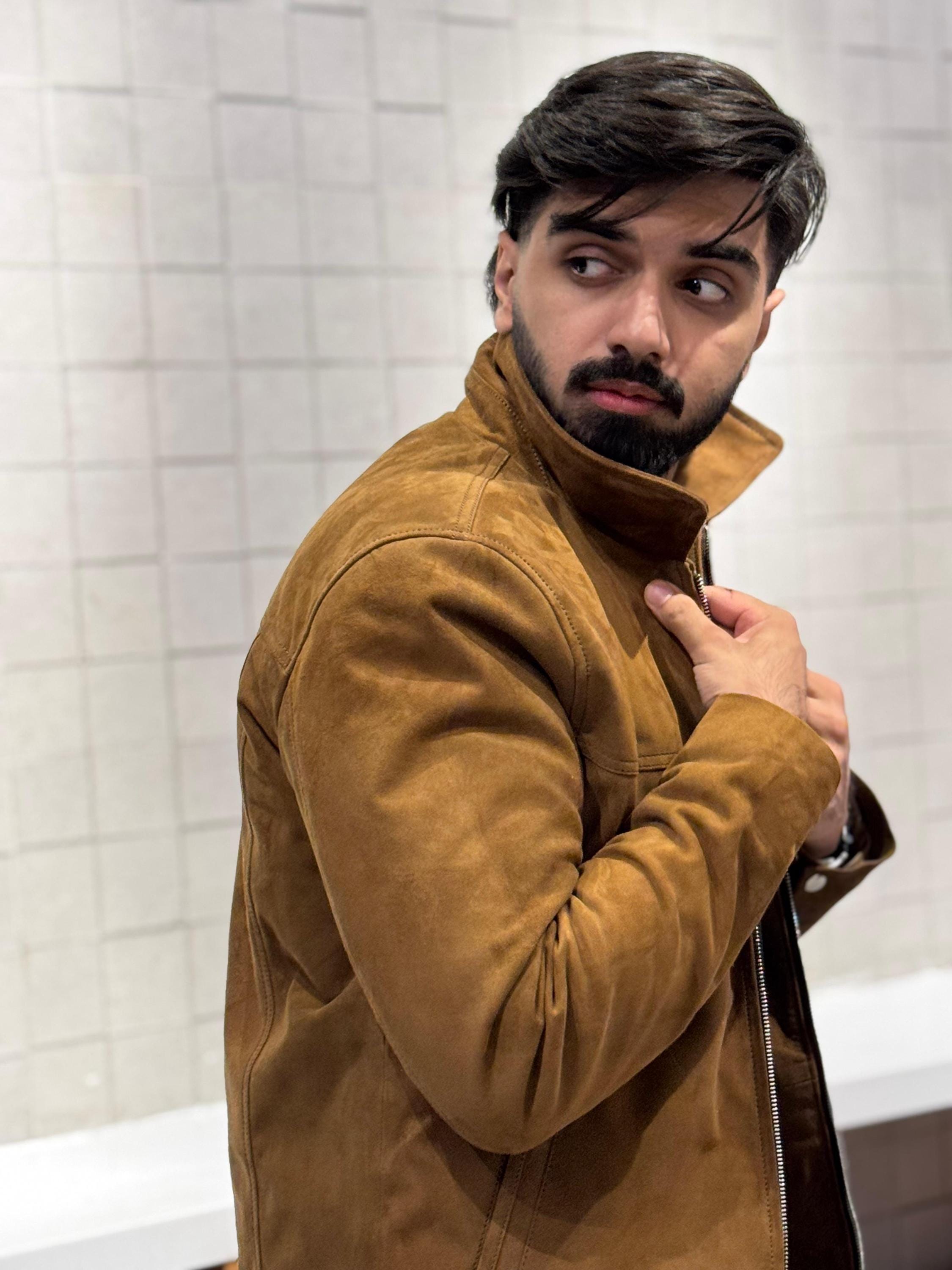 Men’s Brown Suede  Jacket | Classic Bomber Style | Handmade Genuine Suede Outerwear