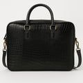Black Crocodile-Embossed Leather Laptop Bag: Sleek Briefcase