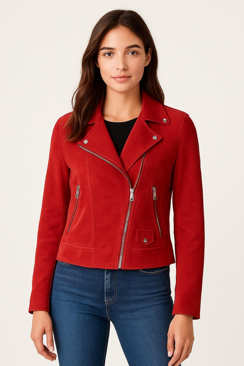 Women’s Red Suede Racer Jacket