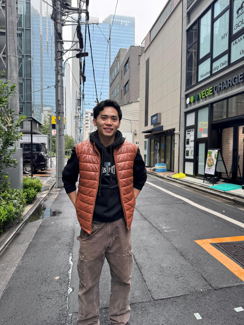 Brown Sheepskin Leather Puffer Vest, Quilted Texture