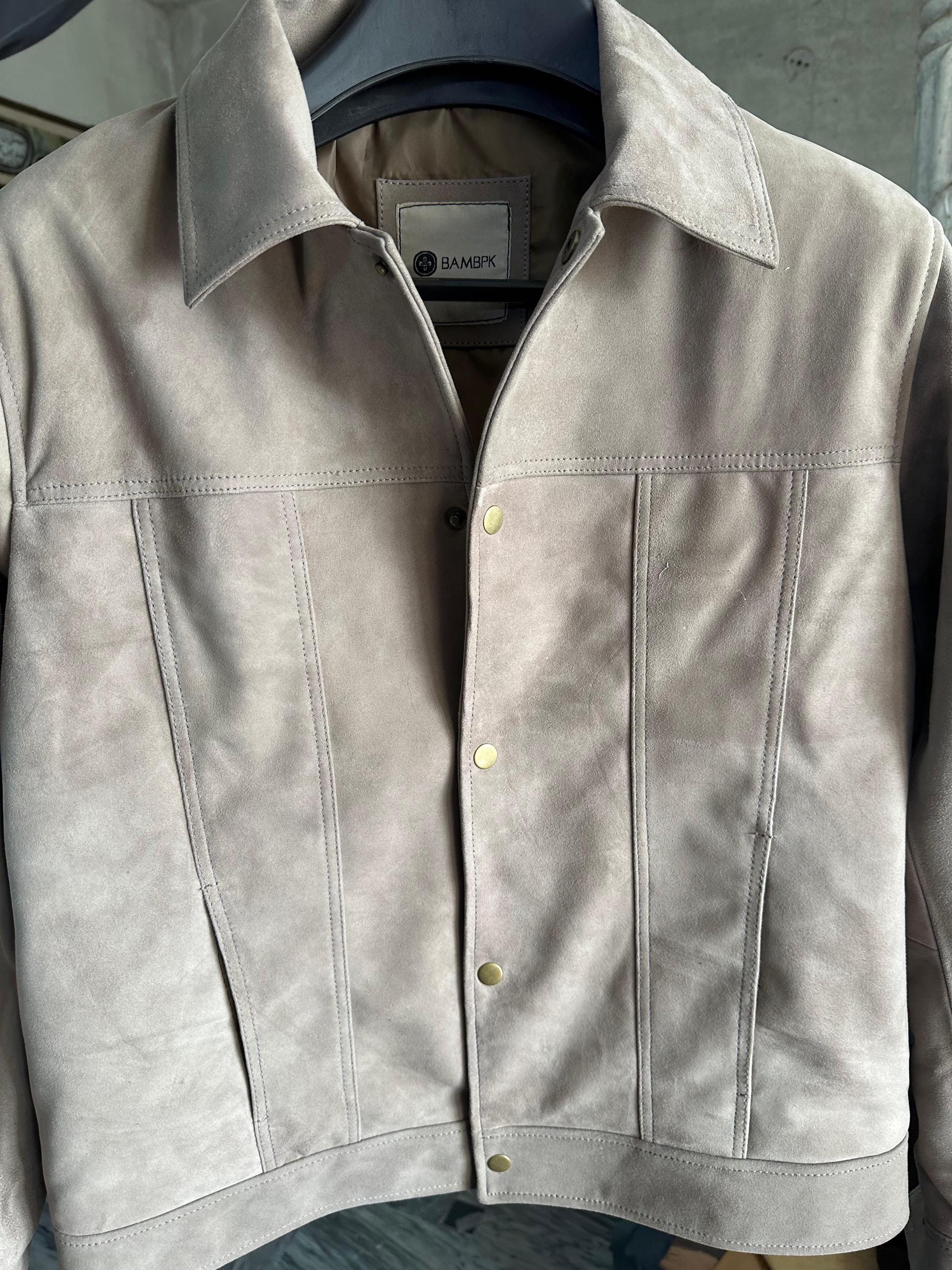 Beige Suede Women’s Jacket – Minimalist Designer Leather Jacket
