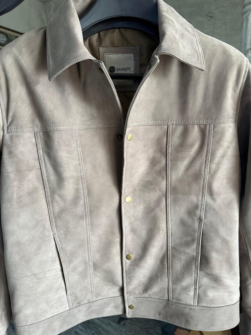 Beige Suede Women’s Jacket – Minimalist Designer Leather Jacket