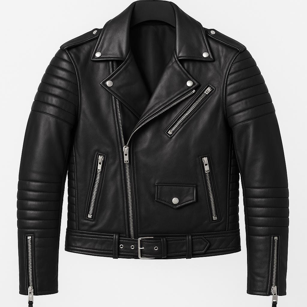 Men's Black Genuine Leather Biker Jacket: Quilted Motorcycle Coat