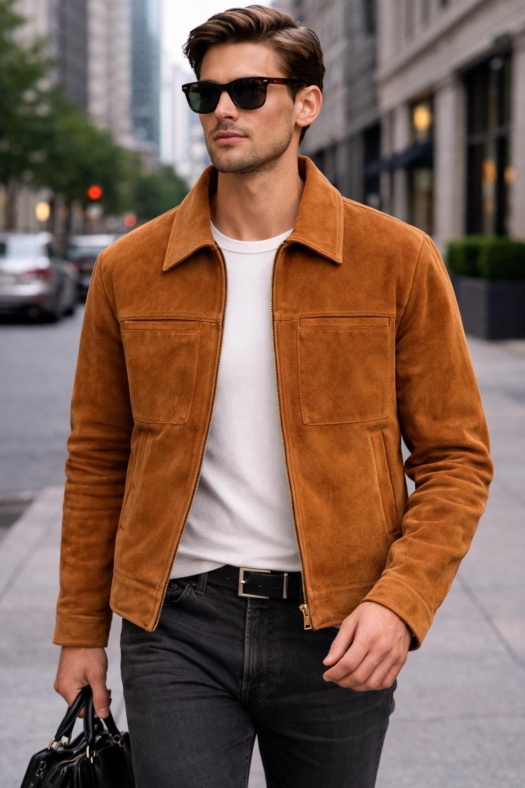 Men’s Tan Suede Jacket – Slim Fit, Classic Outerwear