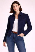 Navy Blue Suede Jacket for Women | Timeless Zip-Up with Stand-Up Collar | Casual Chic Outerwear