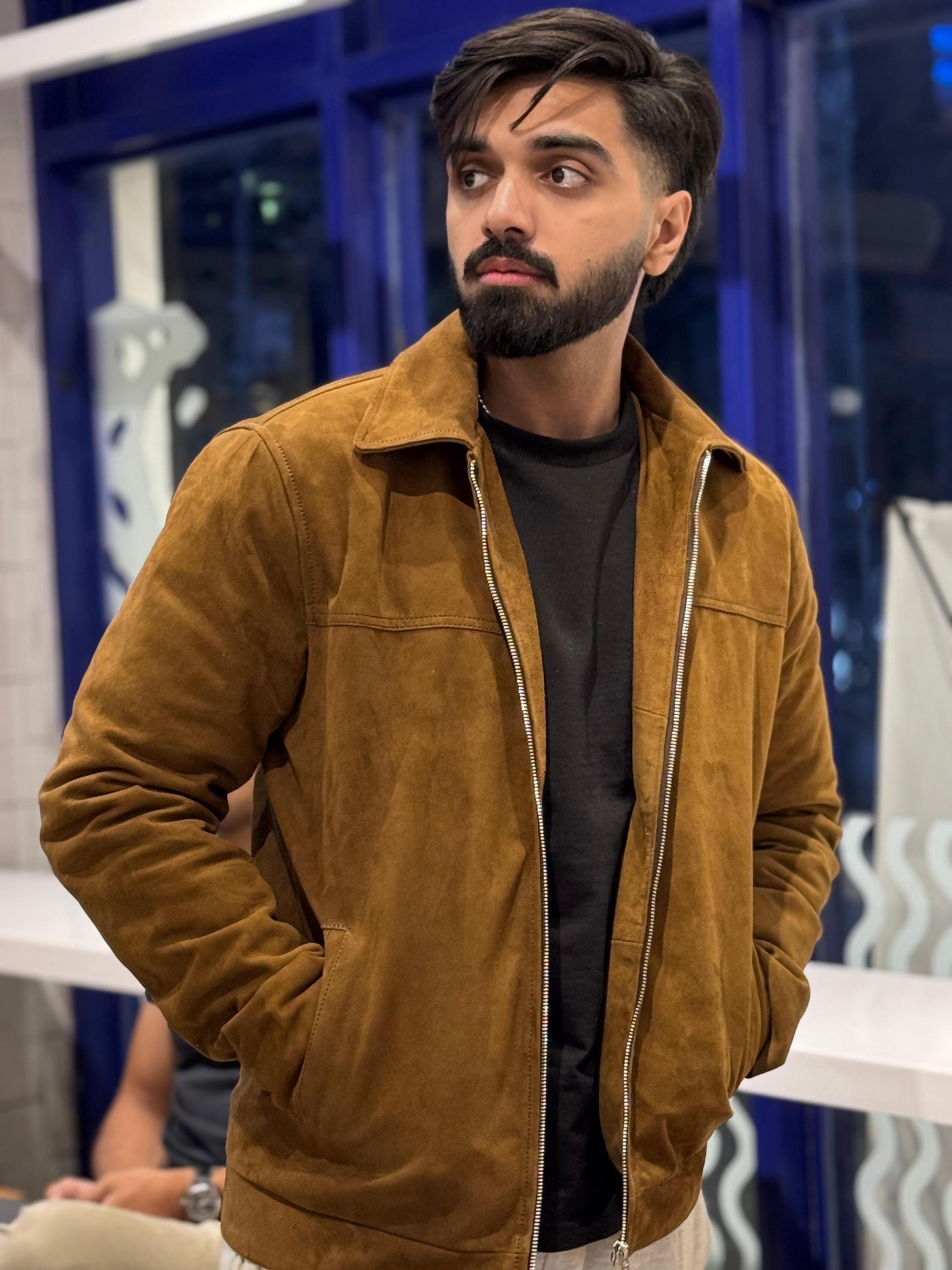 Men’s Brown Suede  Jacket | Classic Bomber Style | Handmade Genuine Suede Outerwear