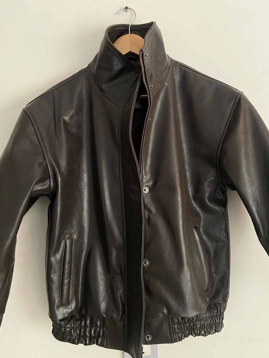 Women’s Brown Leather Bomber Jacket – High Collar Vintage Style